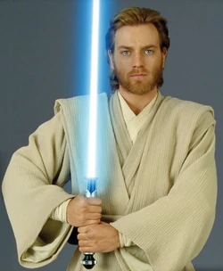 Obi-Wan Kenobi adopts a Form I stance.