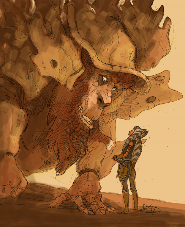 Dave Filoni's artwork of Ahsoka meeting the Bendu.