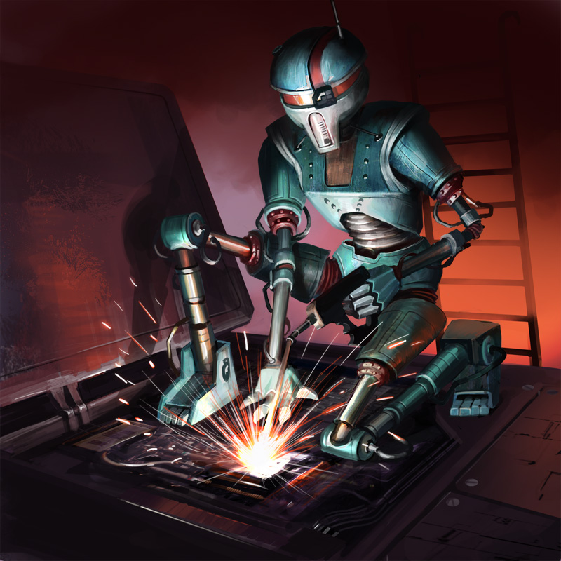 An LE-series repair droid at work