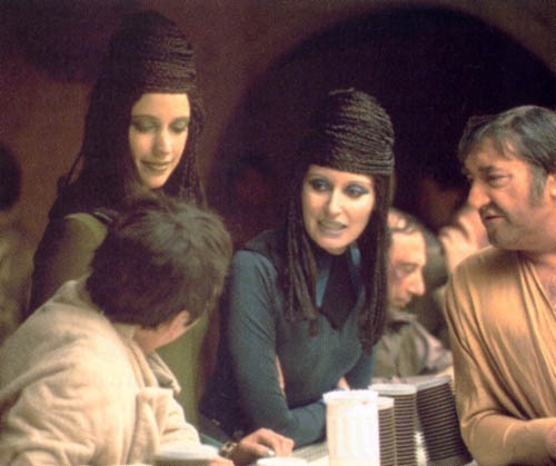 Karoly (left) in Chalmun's Spaceport Cantina.