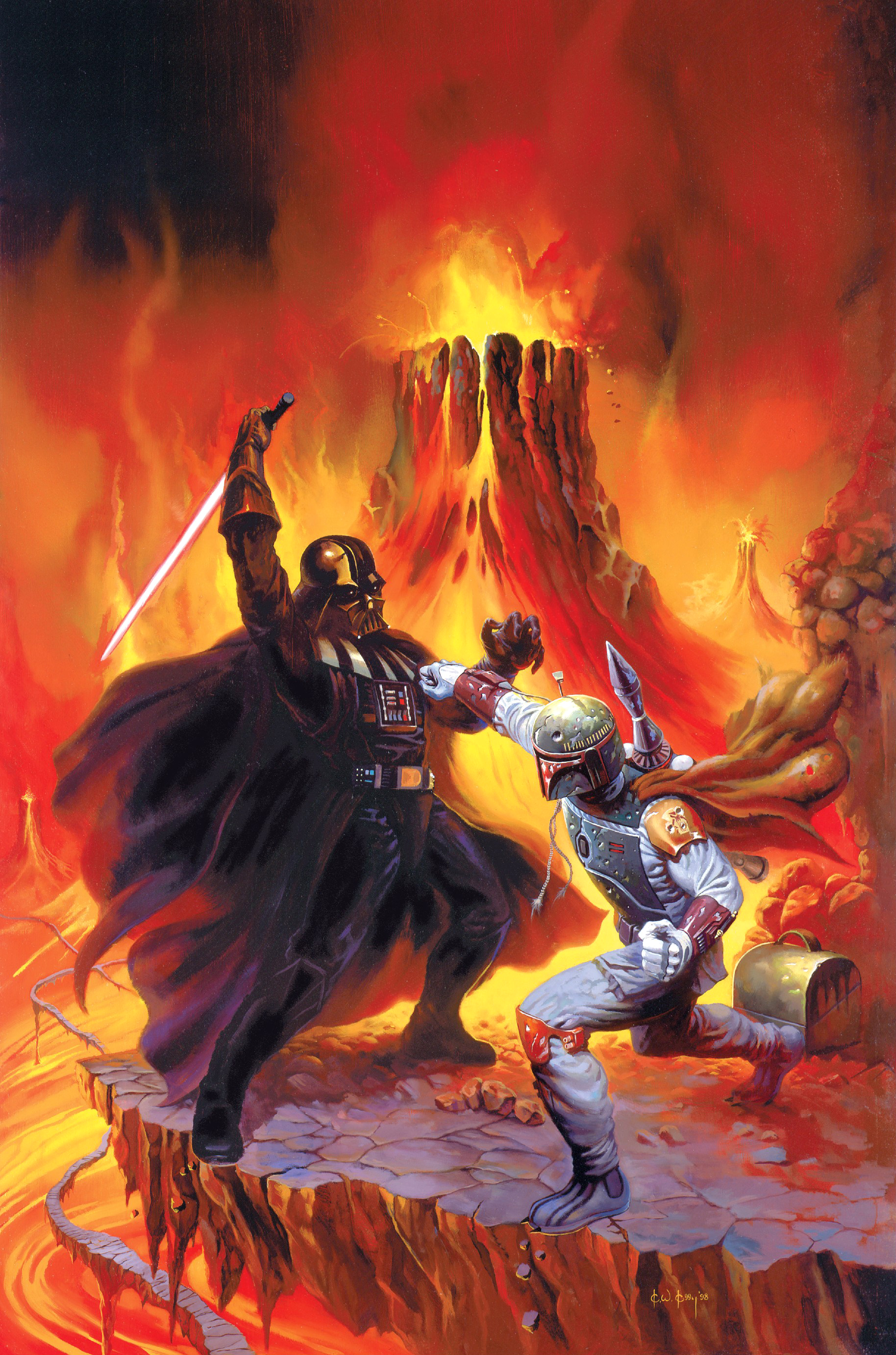 Fett, facing off against Darth Vader on Maryx Minor.