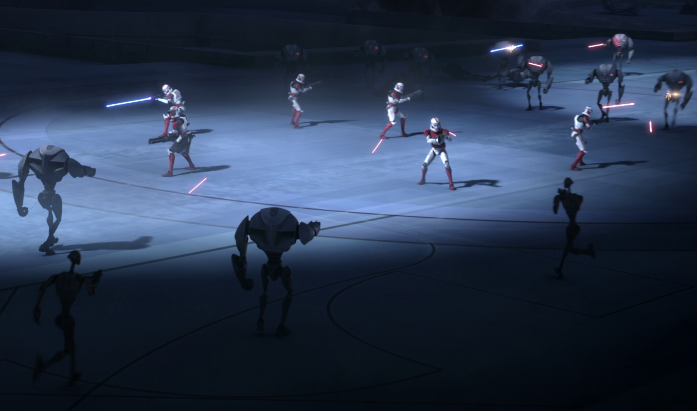 Senator Amidala's clone shock troopers were killed by Separatist battle droids during the invasion of Scipio.