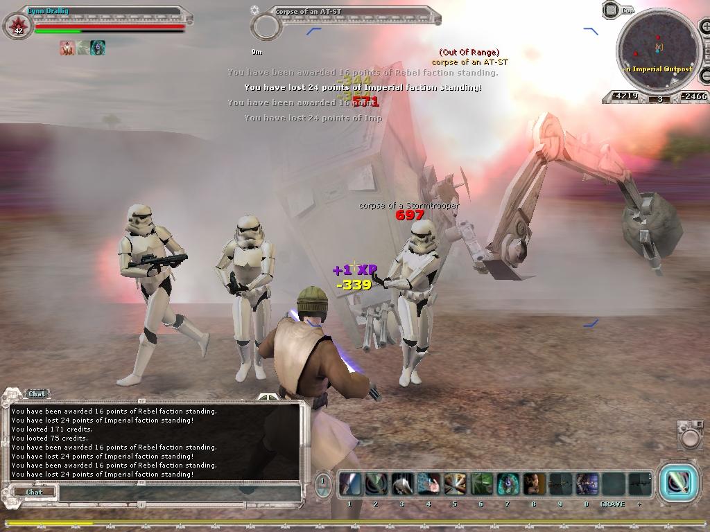 A Jedi fights Imperial troops in Galaxies.