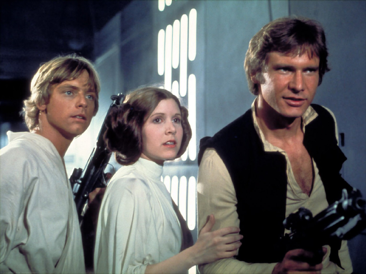 Leia on the Death Star I with Luke Skywalker and Han Solo