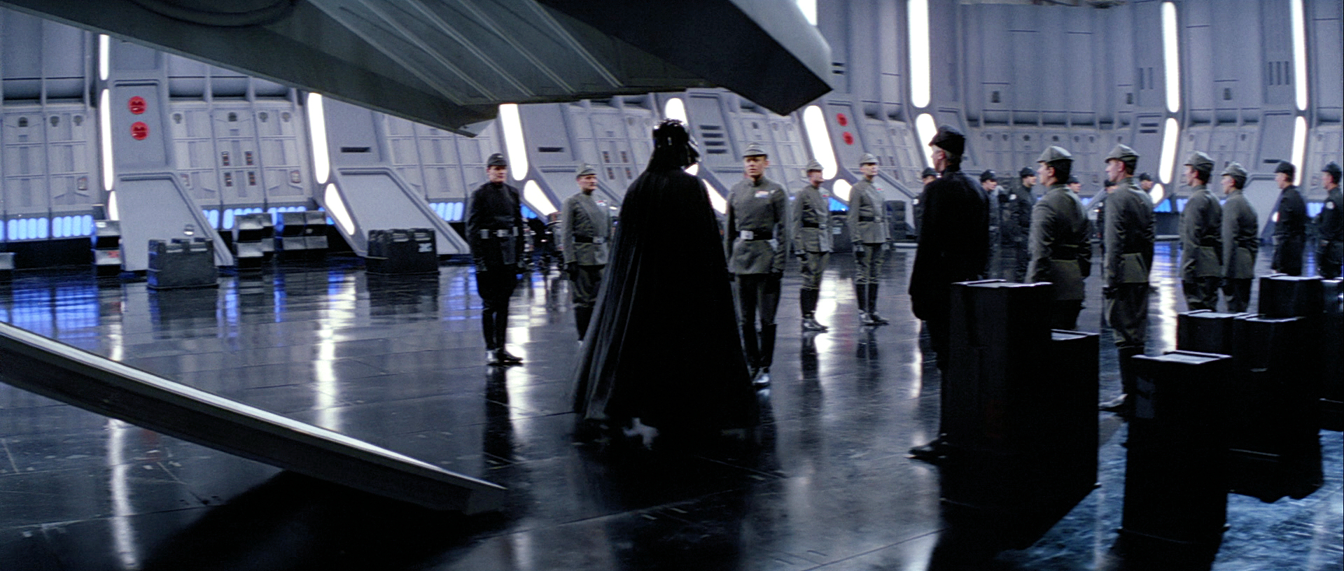 Jerjerrod greeting Darth Vader aboard the Executor when the Sith Lord returned from Cloud City.