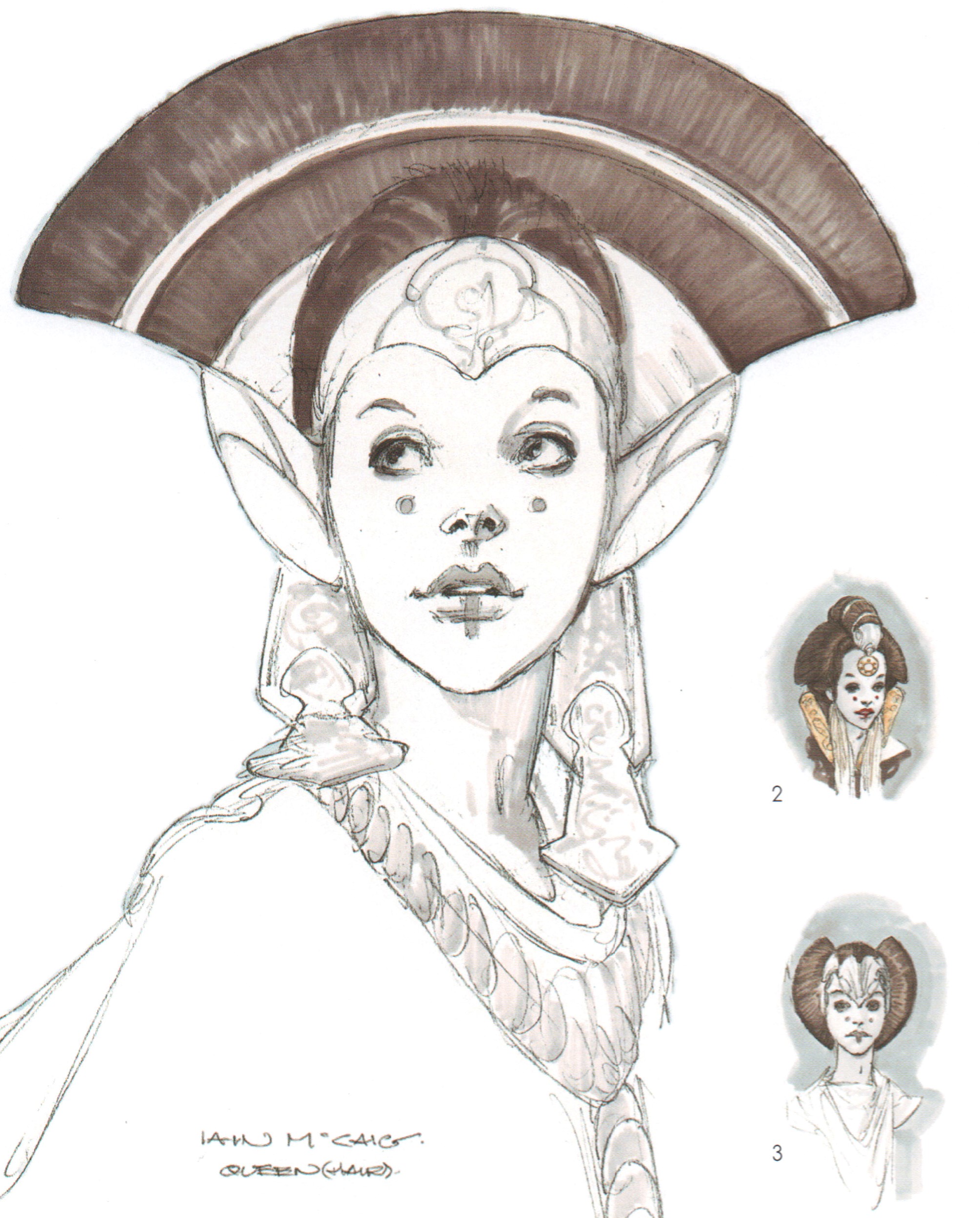 Iain McCaig's concept art, developed into the headdress used with the lilac visitation outfit