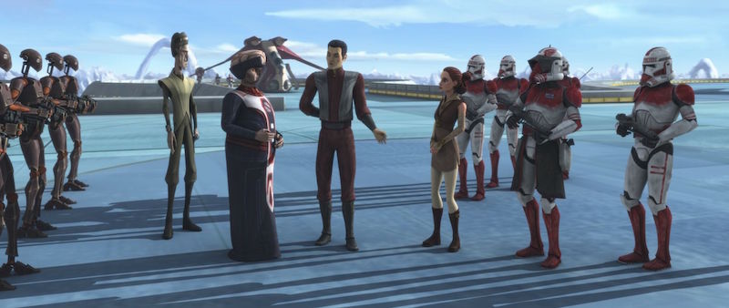 Congress Leader Bec Lawise meets with Senator Amidala to oversee Clovis' inauguration.