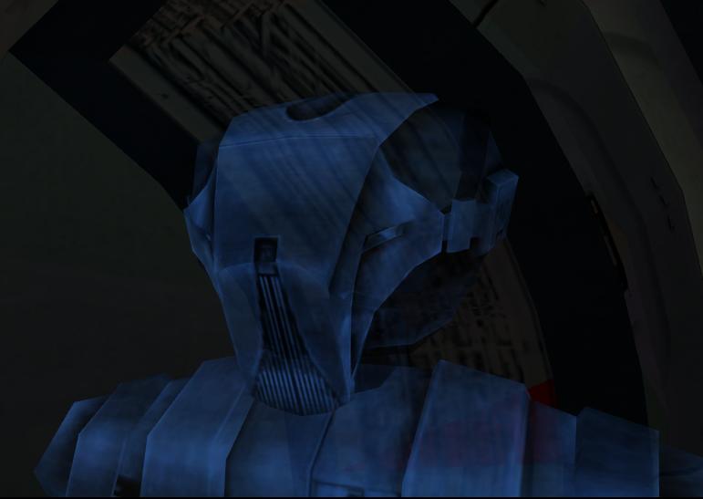 A hologram of an HK-50 unit on board the Harbinger.