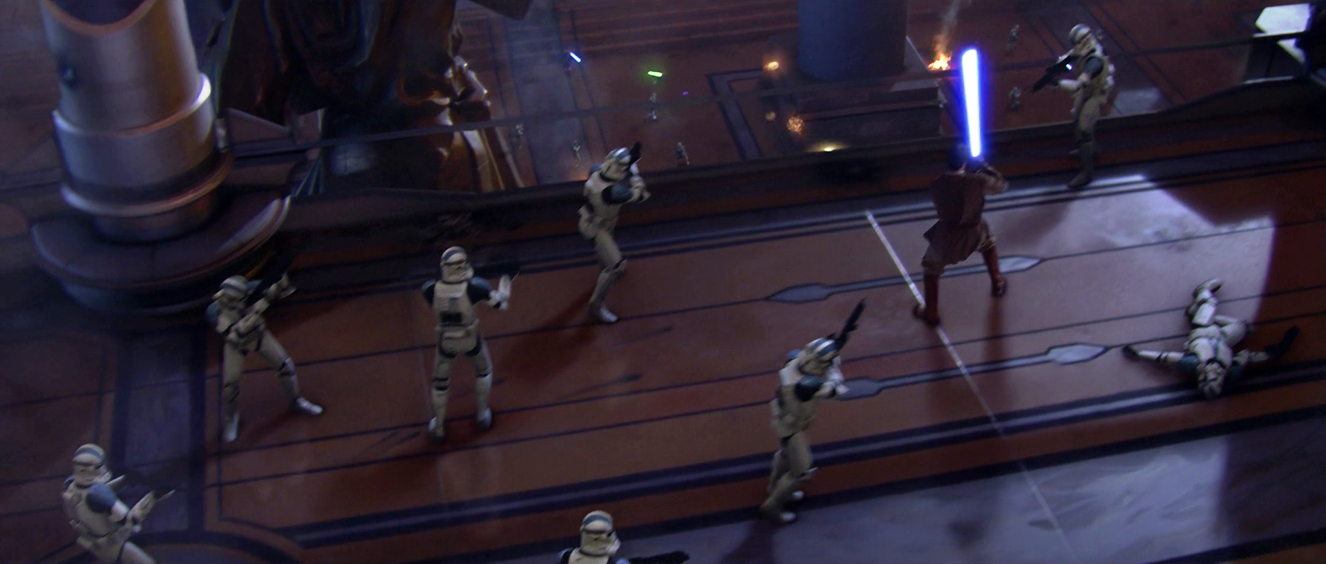 The Jedi continued to fight back against their former allies, but were overwhelmed by the legion's soldiers.