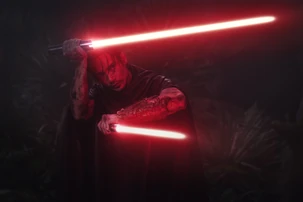 The Stranger's lightsaber in it split configuration.