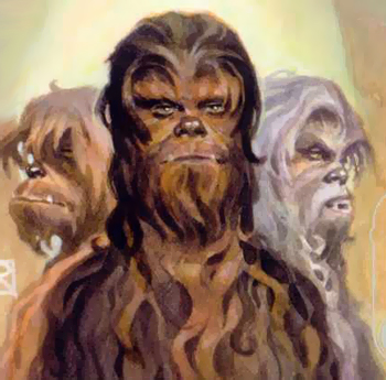 Left to right: Rorworr, Chewbacca, and Tyvokka