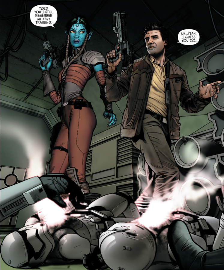 Dameron was helped by Suralinda Javos, a journalist investigating the First Order's clandestine activities.