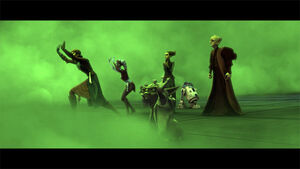 Anakin, Yoda ed Aayla Secura creano uno scudo protettivo