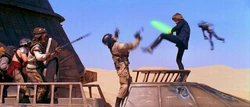 ForceKick2-ROTJ.png (2.52 MB) Hamill lowering his leg; only now does the stuntman react to the kick.