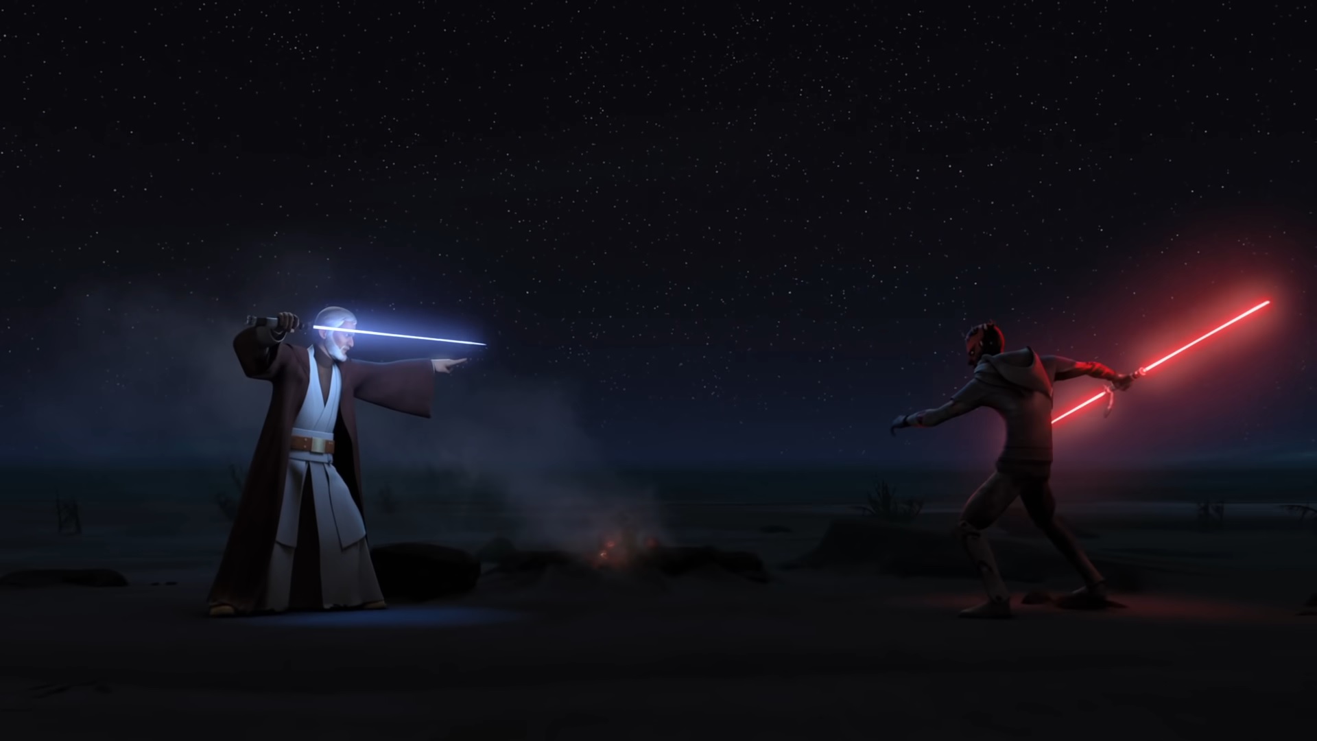 The final fight between Jedi Master Obi-Wan Kenobi and former Lord Sith Maul took place on the sands of the Tatooine desert.