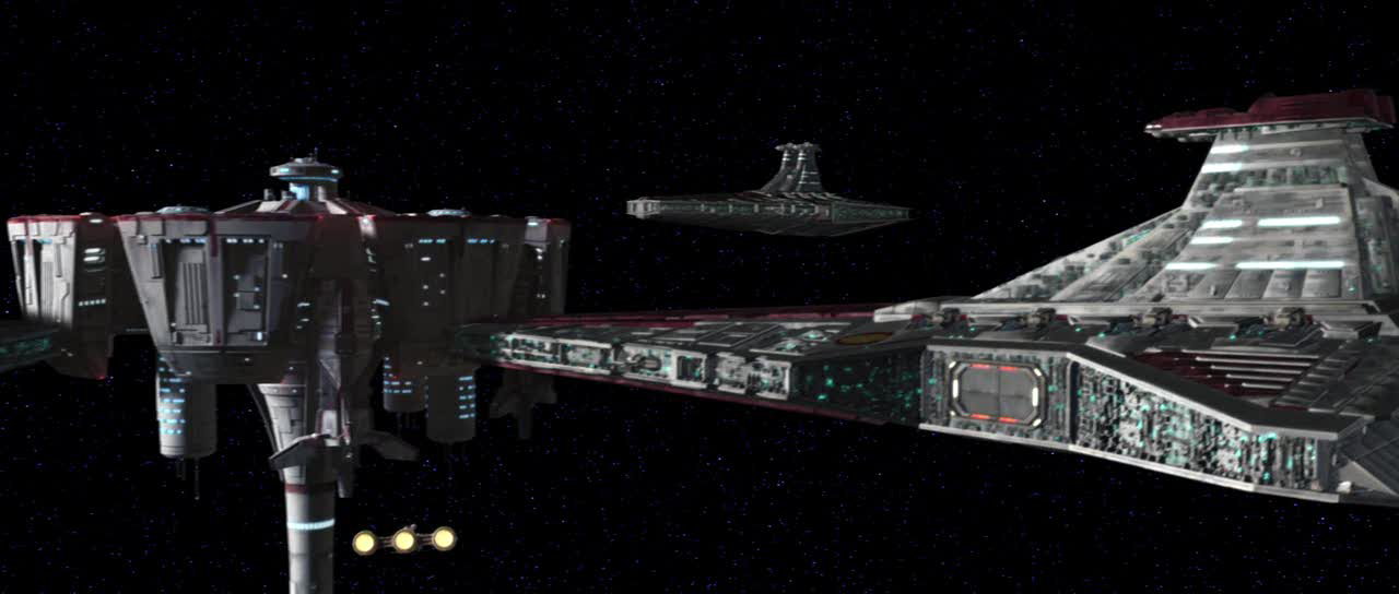 Republic warships resupply via a Haven-class station.