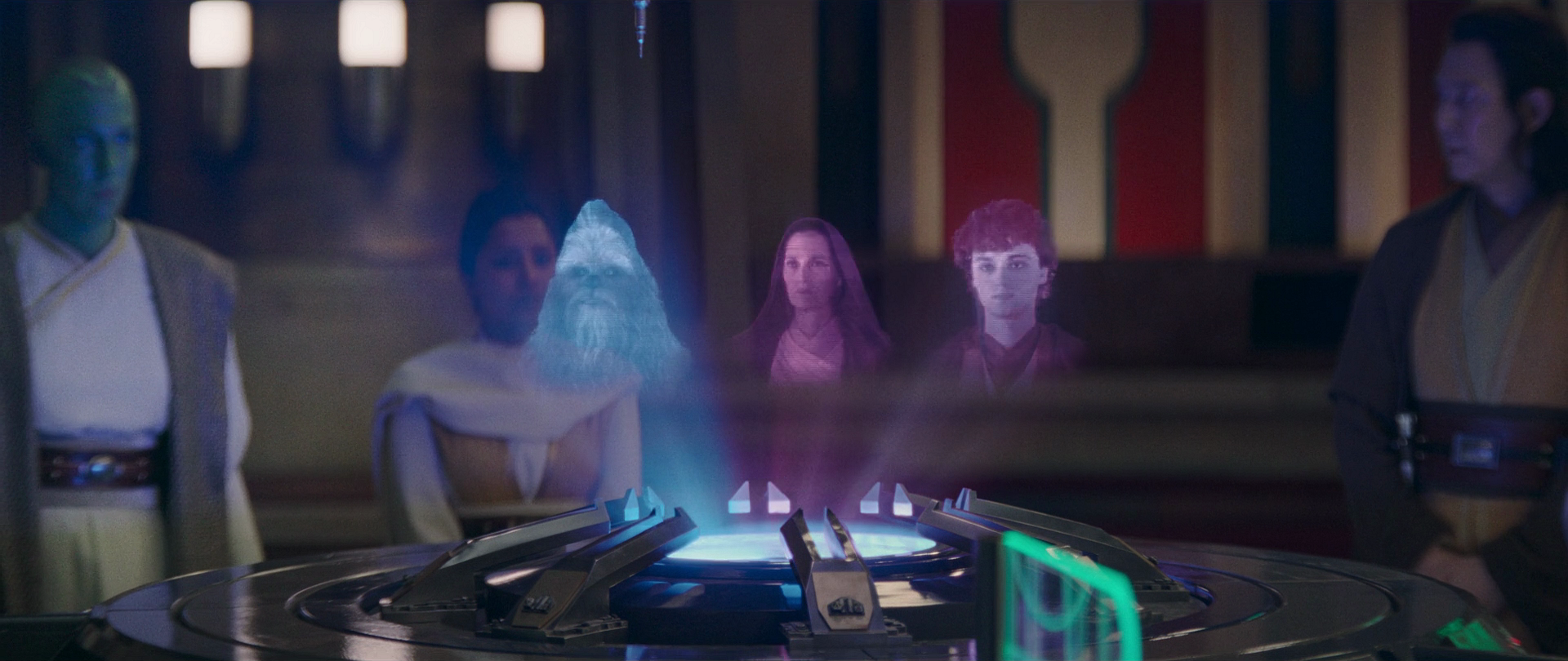 Vernestra Rwoh displayed holograms of Kelnacca, Indara, and Torbin in the Coruscant Jedi Temple during their murder investigations.