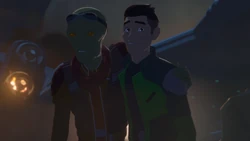 Xiono saved Kev and his friends from the bounty hunter Tagrin.