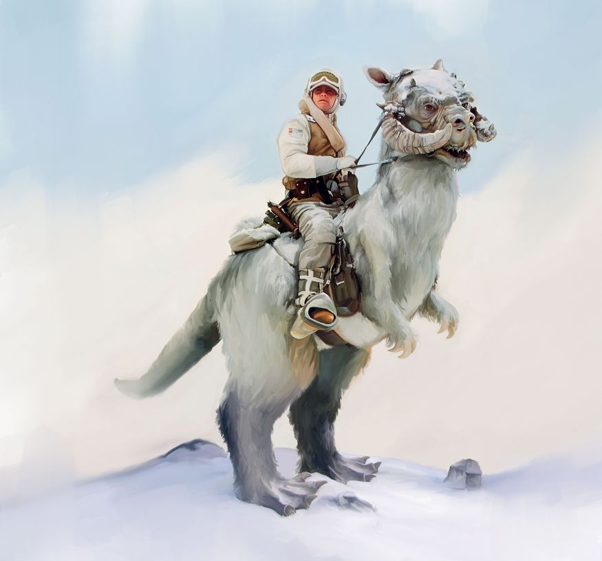 Skywalker riding a tauntaun mount on Hoth