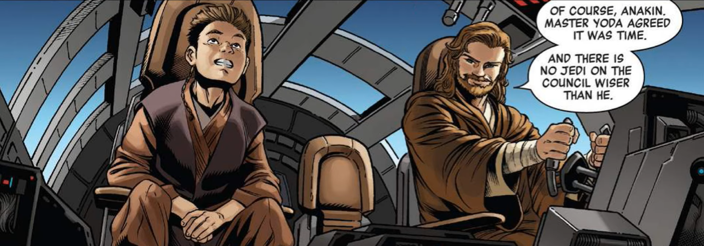 Anakin Skywalker heads out on his first field mission in Age of Republic - Obi-Wan Kenobi 1, thereby placing that comic to be set before the Obi-Wan and Anakin miniseries.