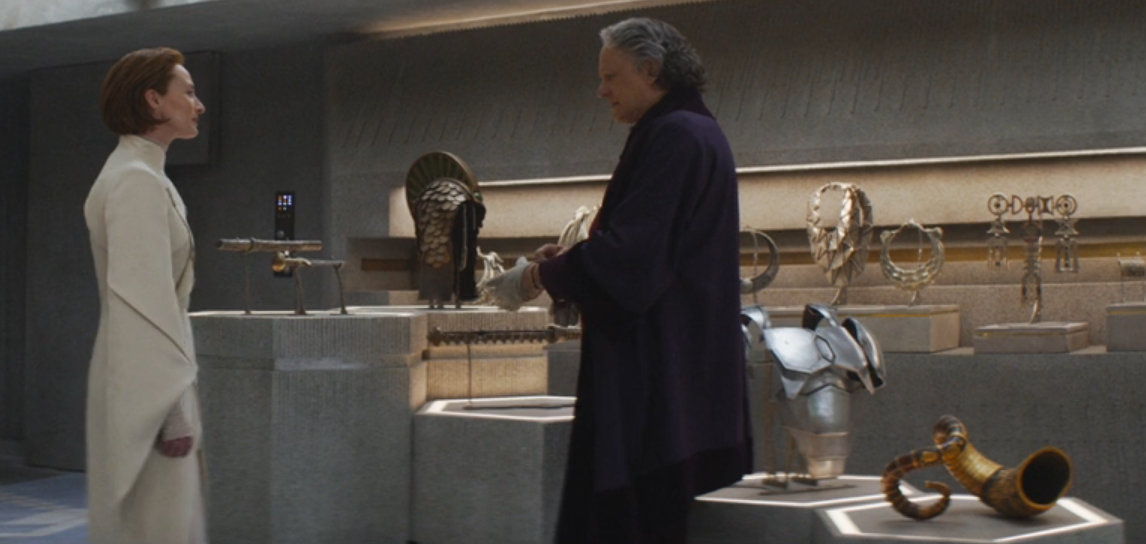 Mon Mothma visits Luthen Rael and is shown various items, including the cudgel