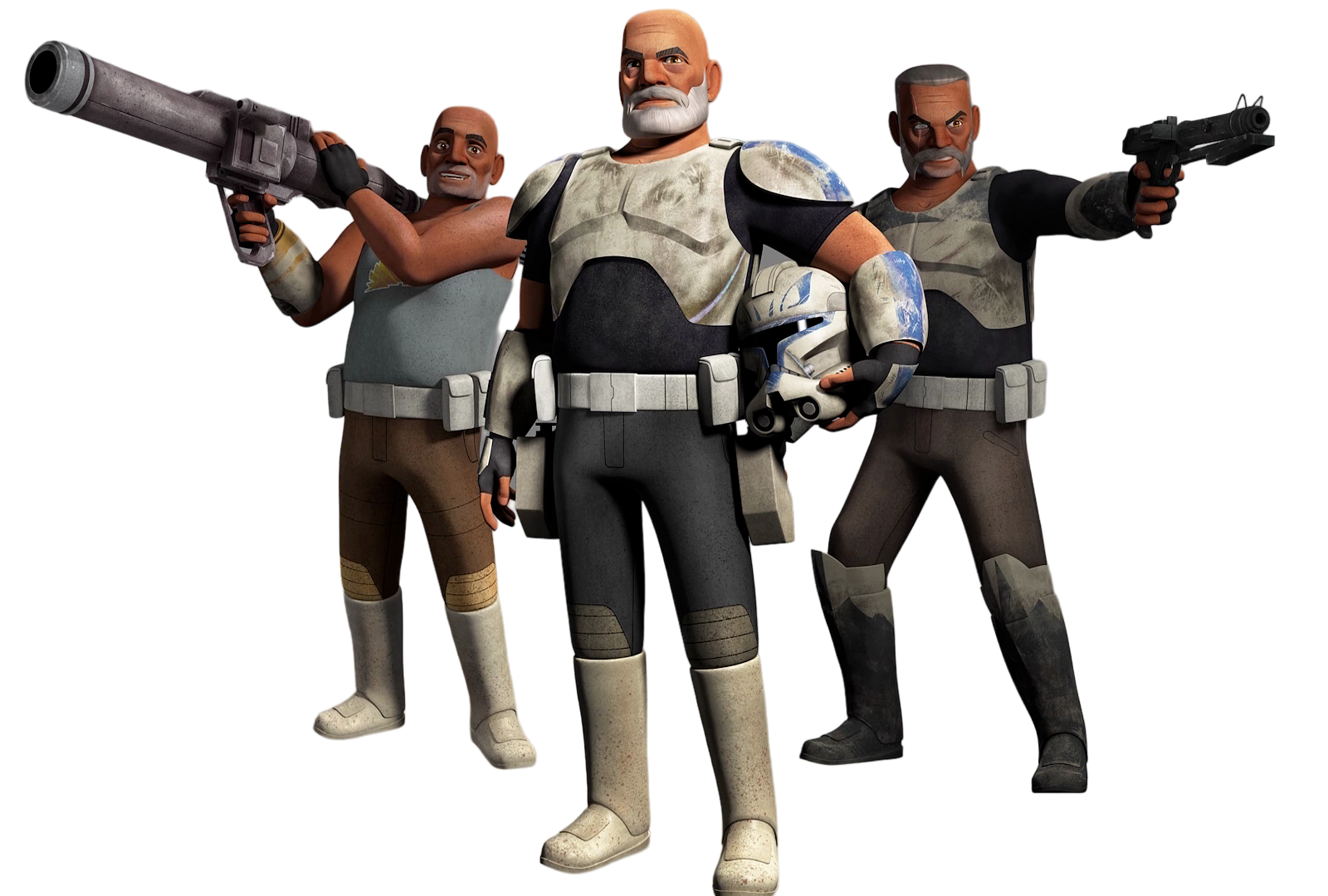 The clones Gregor, Rex, and Wolffe retained some of their armor plates long after their military service ended.