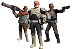 The clones Gregor, Rex, and Wolffe retained some of their armor plates long after their military service ended.