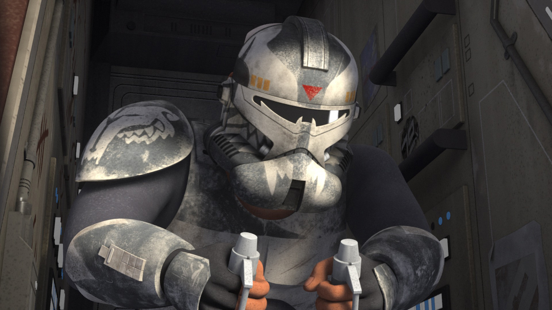 Wolffe continued to wear parts of his 104th clone trooper armor years after the Clone Wars ended.