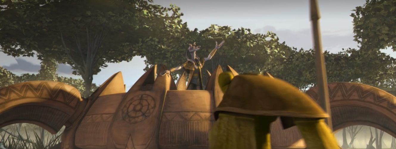 Rish Loo stands on a Separatist command center prior to a skirmish on the planet Naboo.