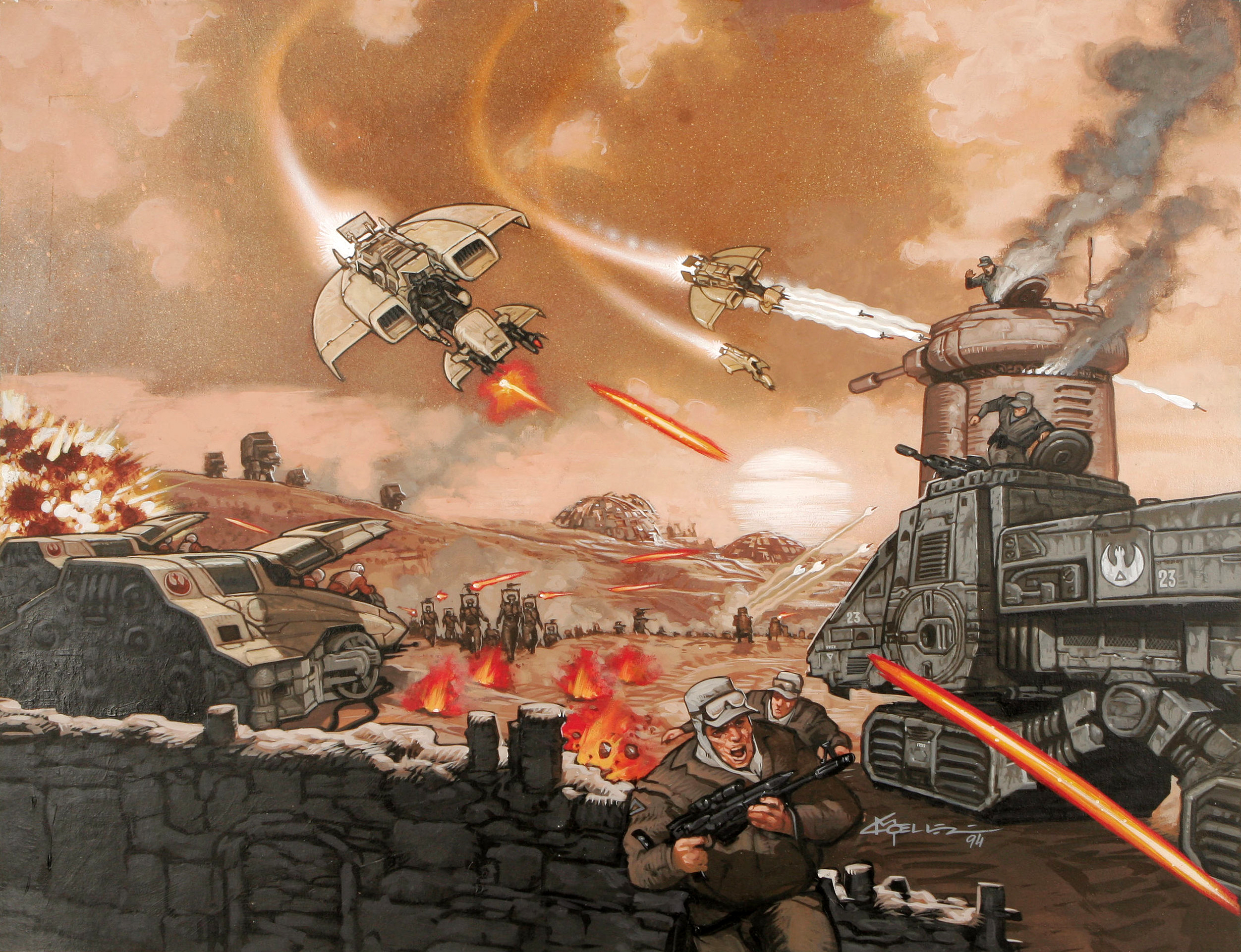 Moeller's artwork for The Battle of Cadinth, which featured several of the droids from The Epic Continues.