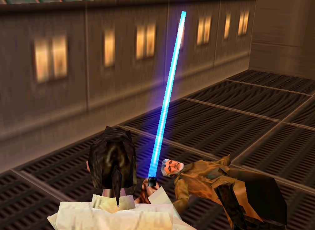 The merchant is killed by Obi-Wan Kenobi.