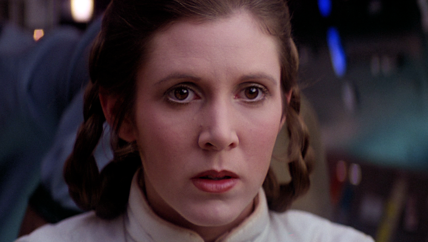 Leia Organa senses Luke Skywalker's distress.