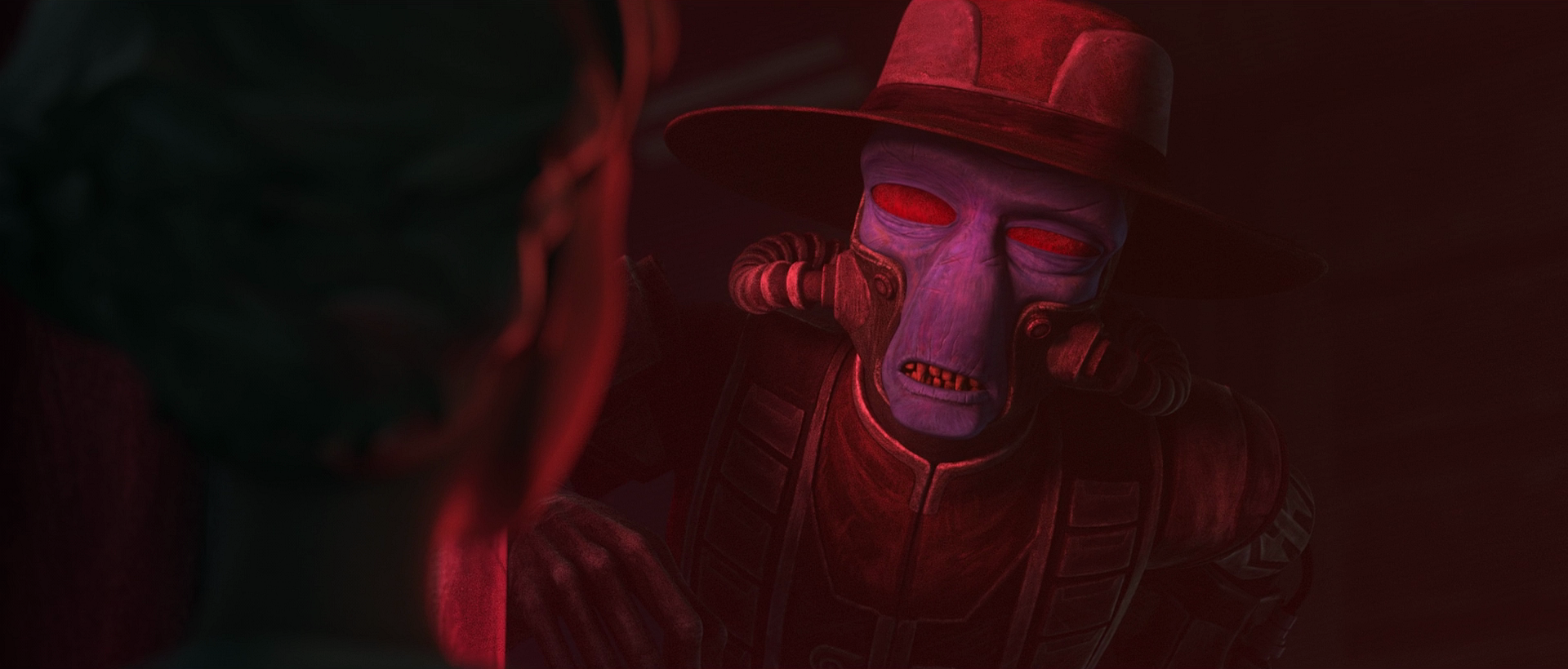 Cad Bane holds Omega captive