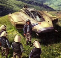 A rebel trooper gives orders in front of a ULAV