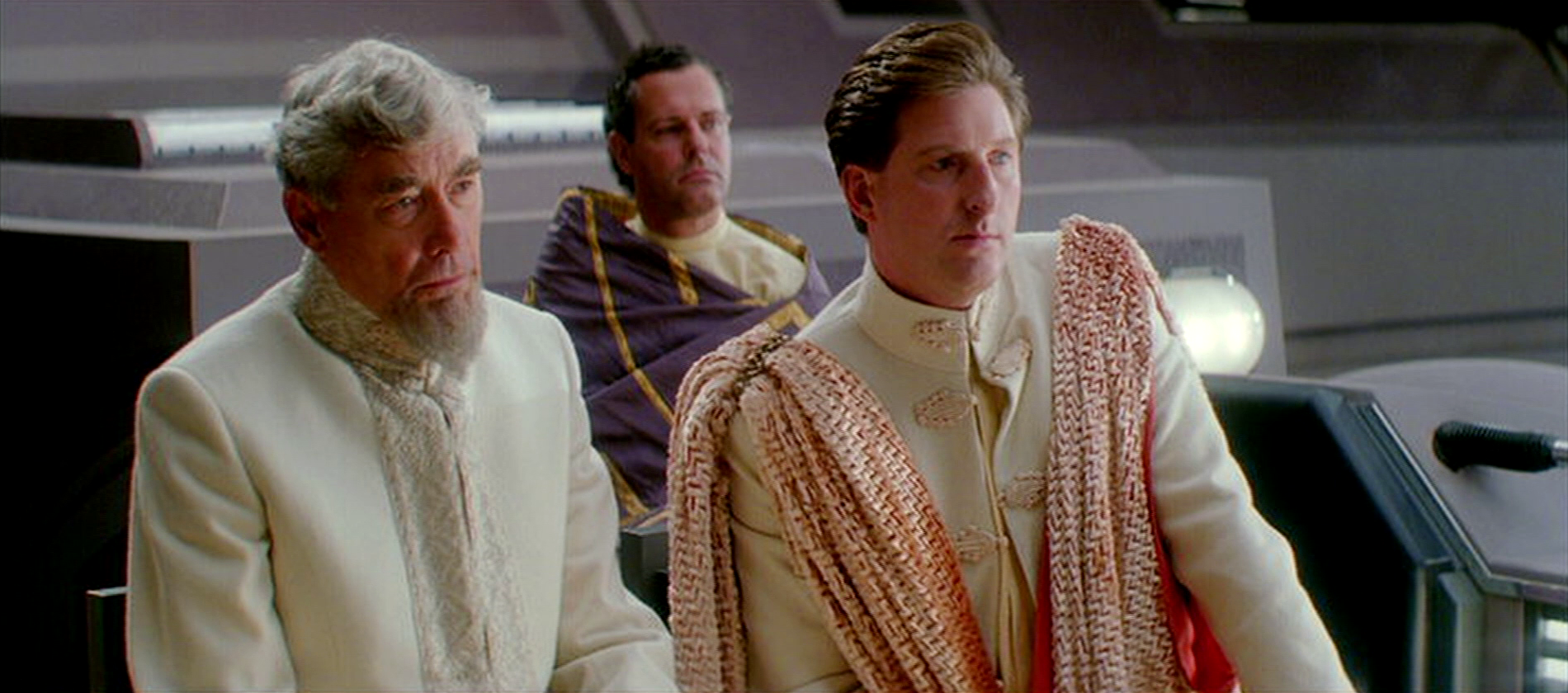 Adrian Dunbar as "Bail Organa" (right) in a deleted scene from The Phantom Menace