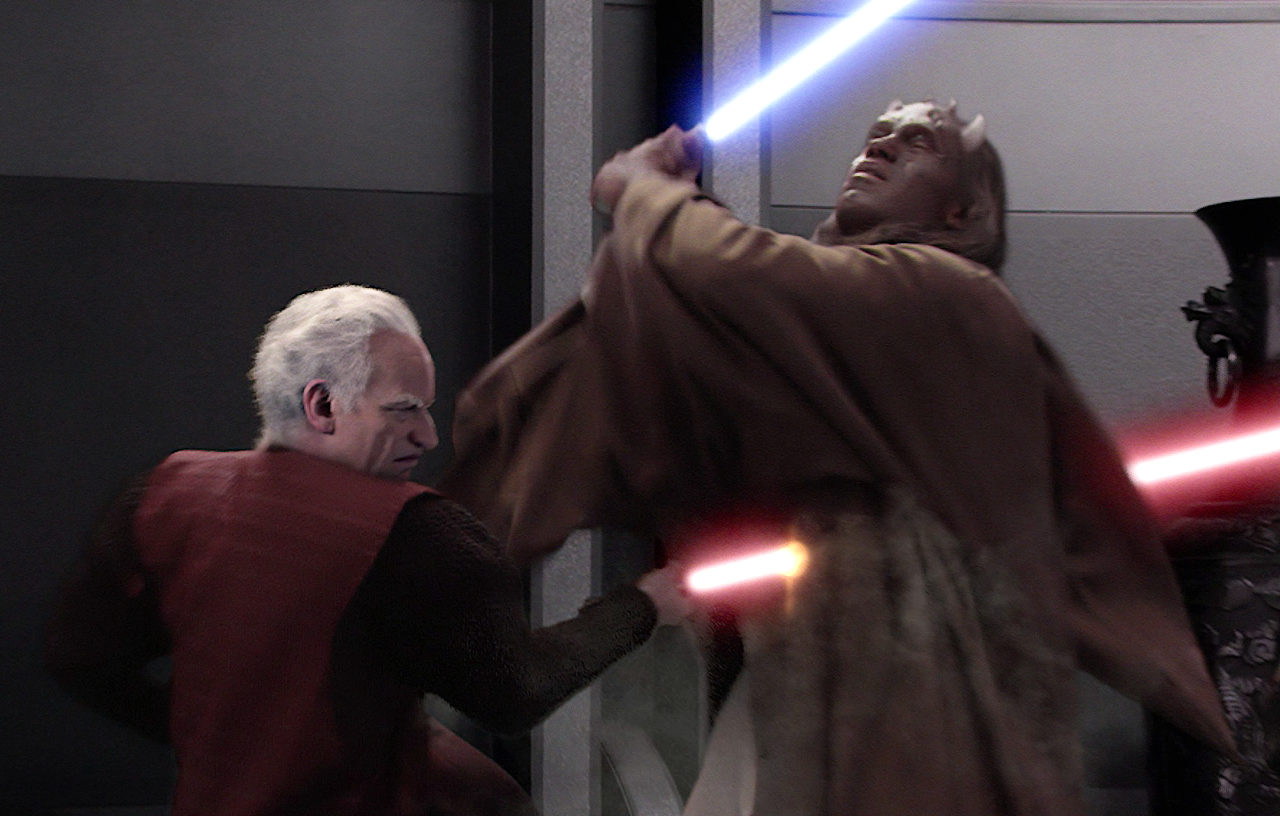 Agen Kolar is struck down by Darth Sidious.