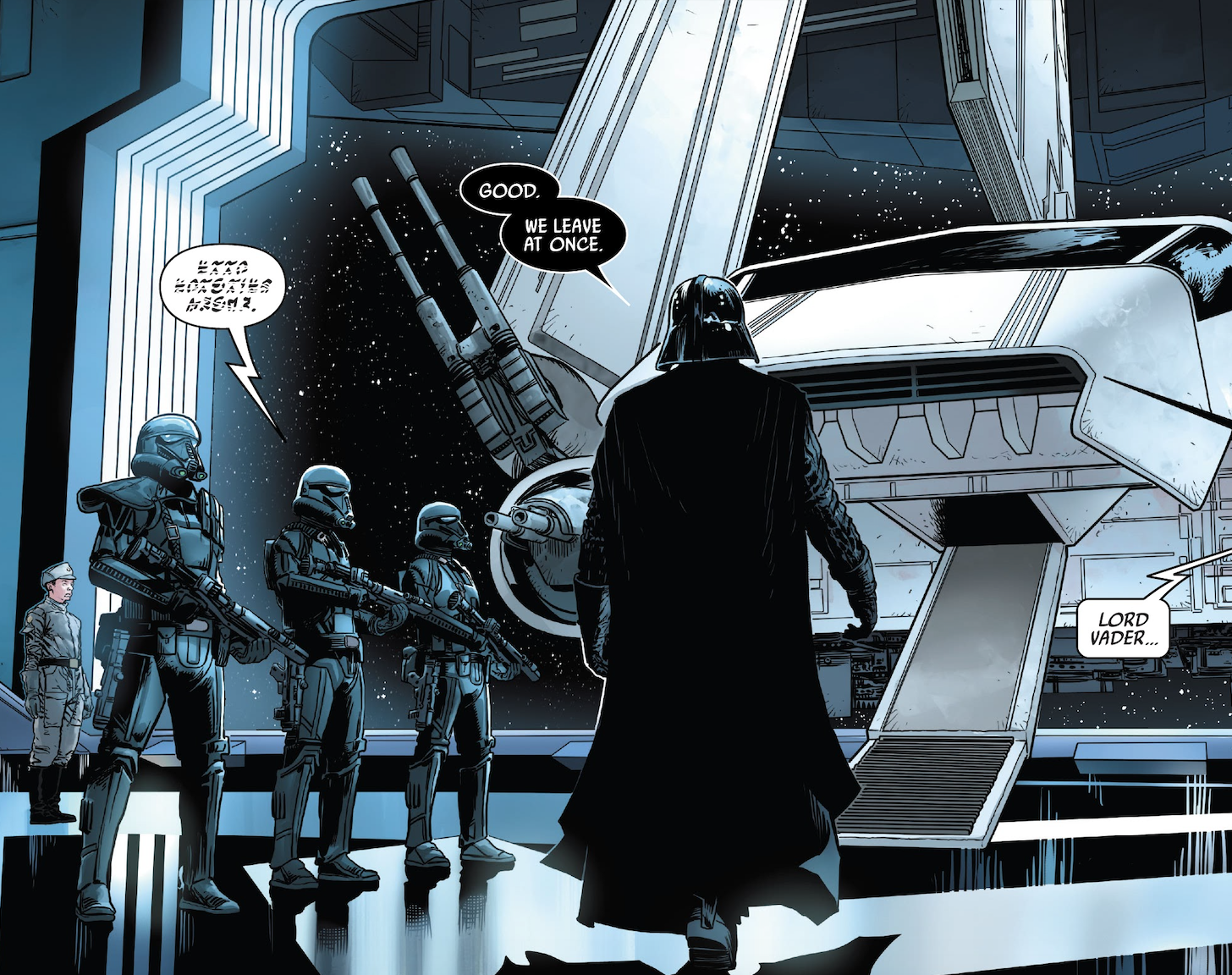 Darth Vader assembles his death troopers aboard the Executor.