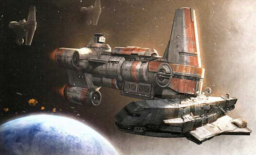 The rebel Hammerhead Garel's Honor rams an Imperial Gozanti-class cruiser