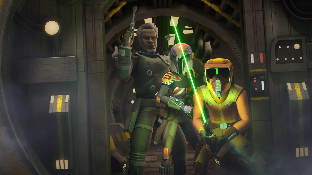 Ezra Bridger and Sabine Wren work with Saw Gerrera in 1 BBY