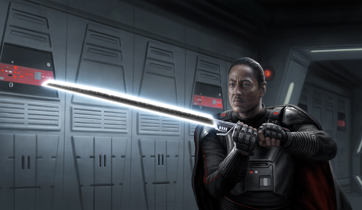 Gideon wields the darksaber in battle aboard his crusier