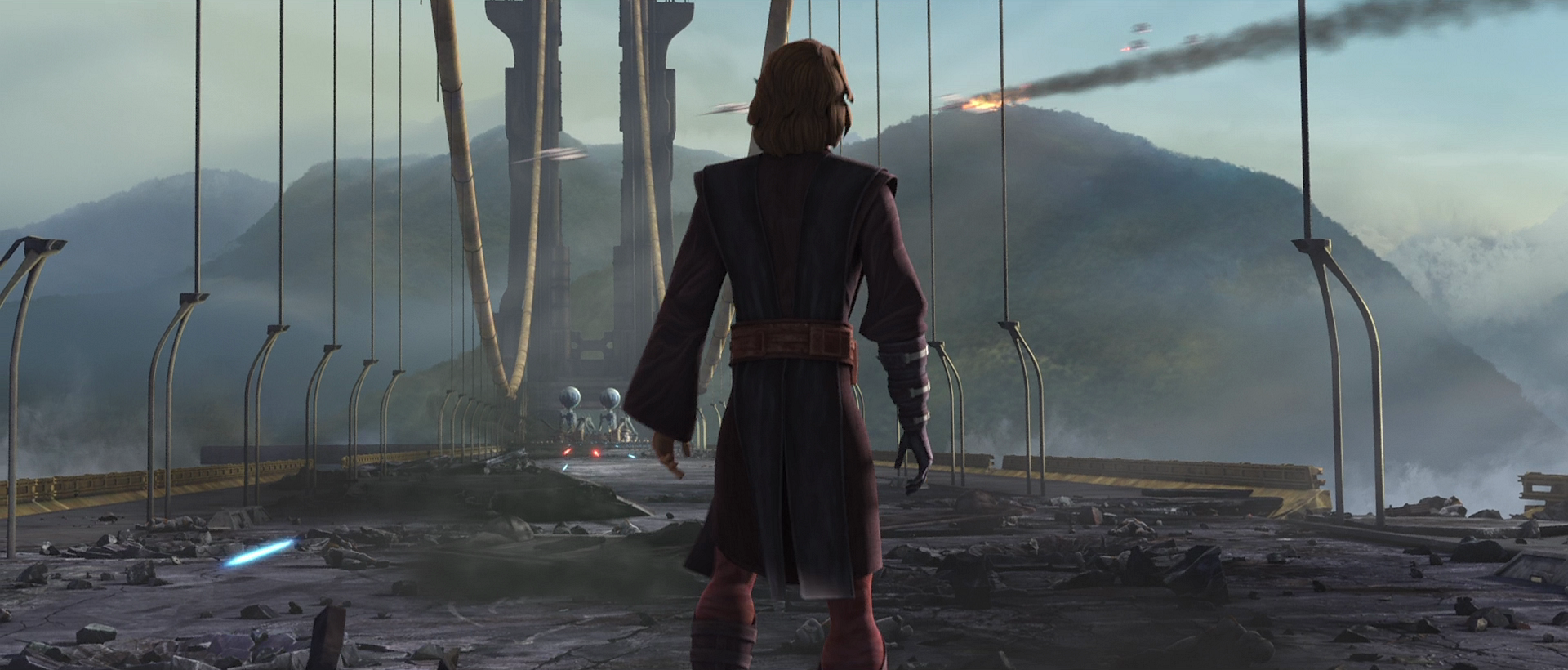 Anakin Skywalker stands tall during the Battle of Yerbana, approaching the Droid Army without a hint of fear.