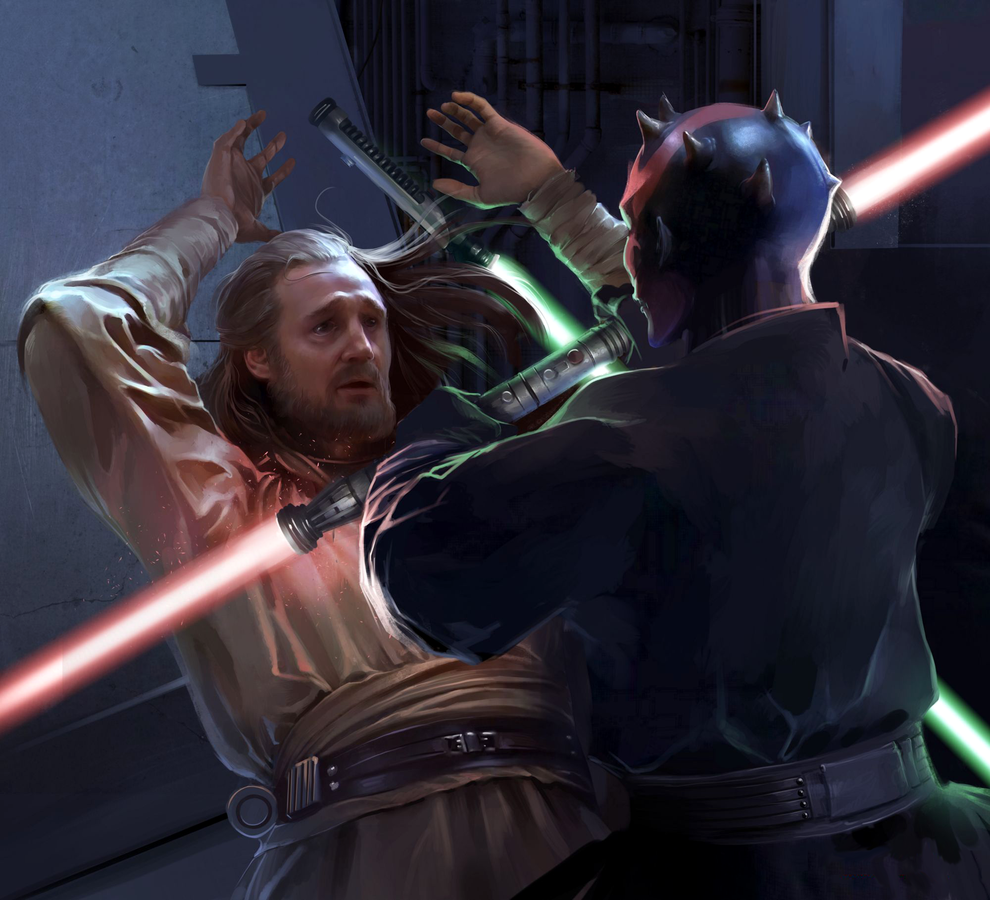 Maul stunned Jinn by slamming his face with the hilt of his lightsaber.