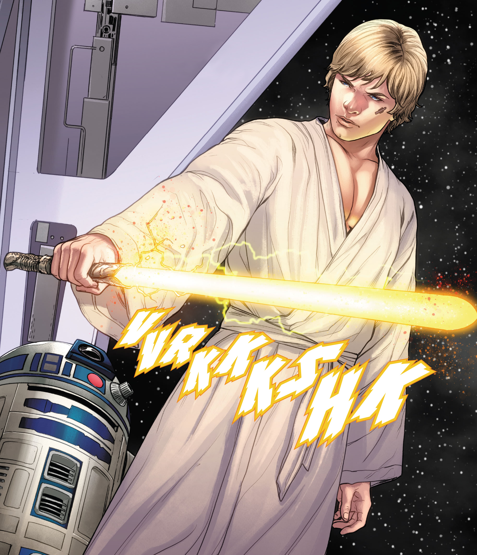 Luke igniting the damaged saber