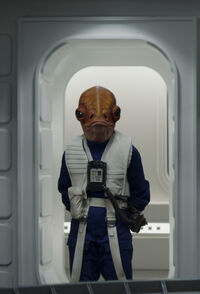 A  in a blue New Republic flight suit