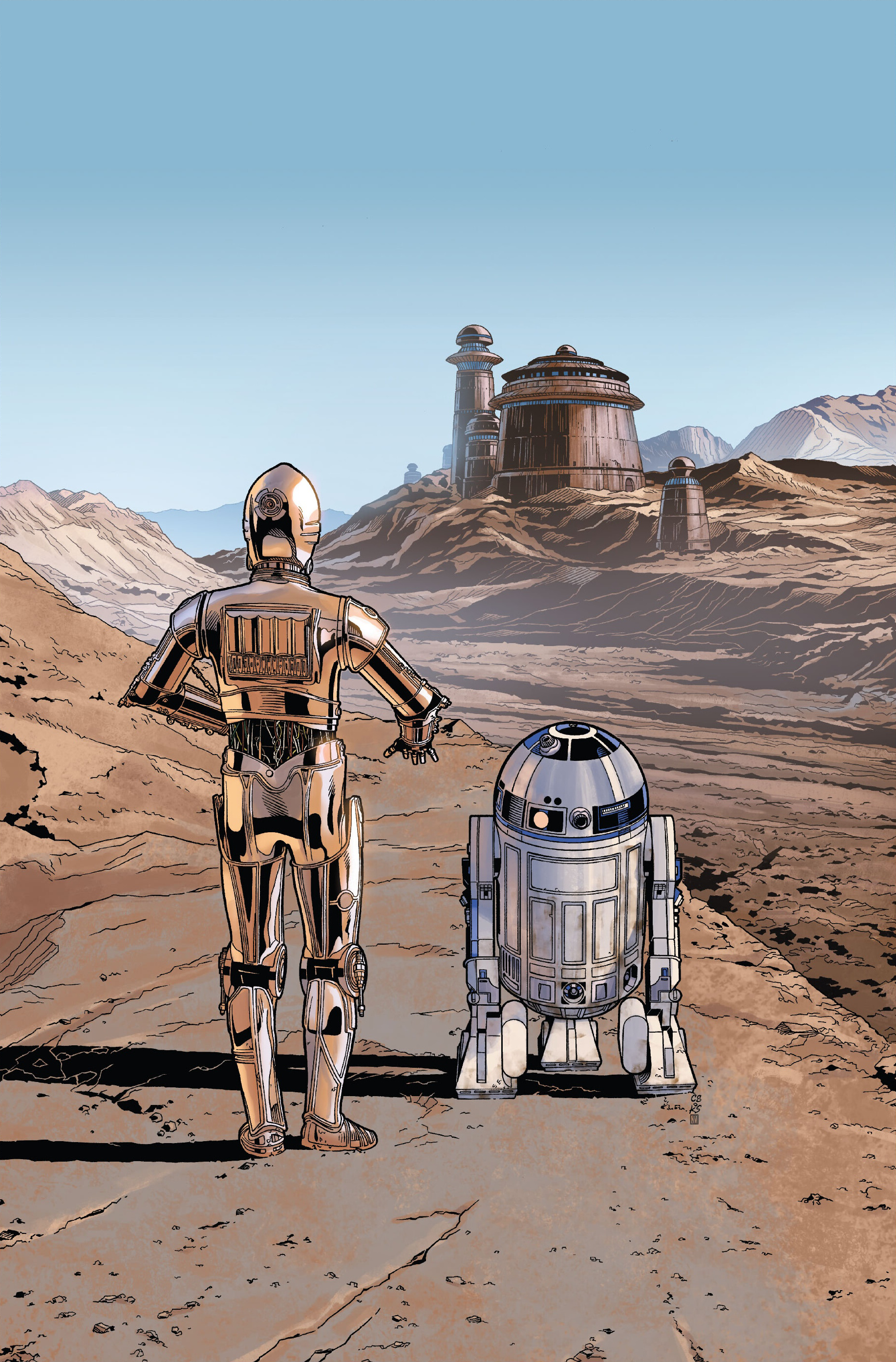 C-3PO and R2-D2 approach Jabba's Palace