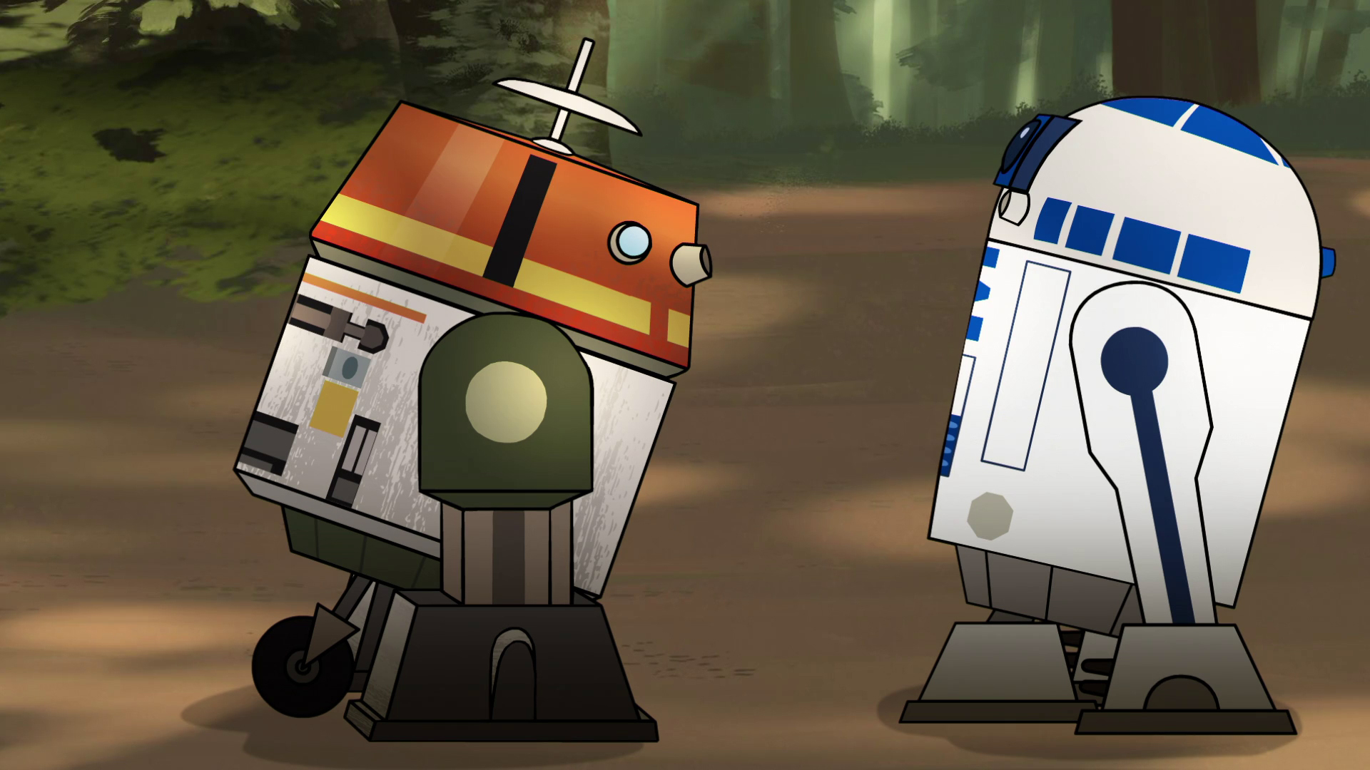 Chopper and R2-D2 on Endor