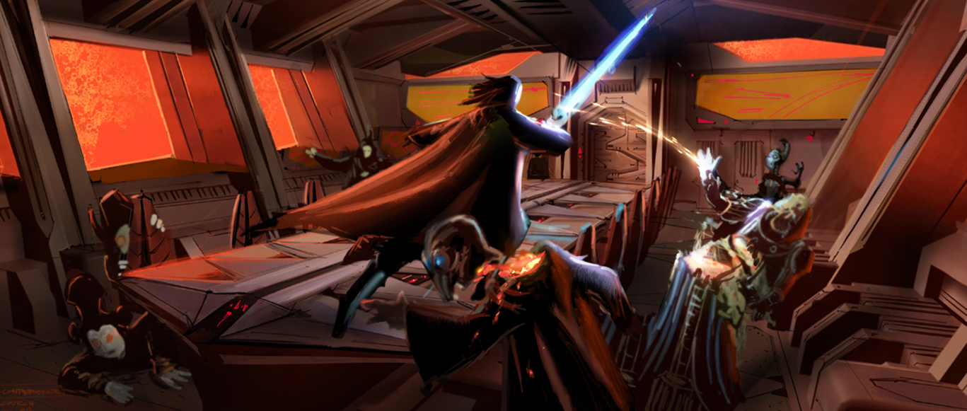 Concept art for Vader's attack, by Ryan Church.