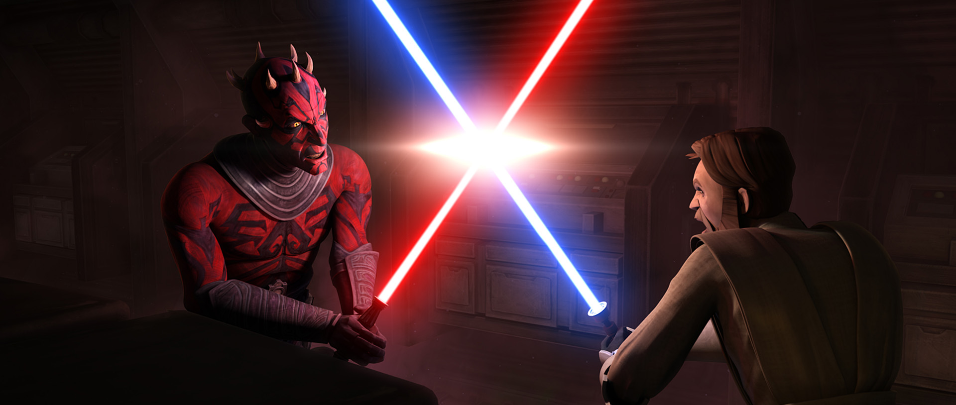 Kenobi facing a vengeful Maul.