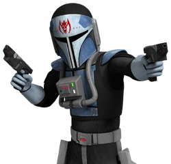 Fenn Rau wearing his Mandalorian armor