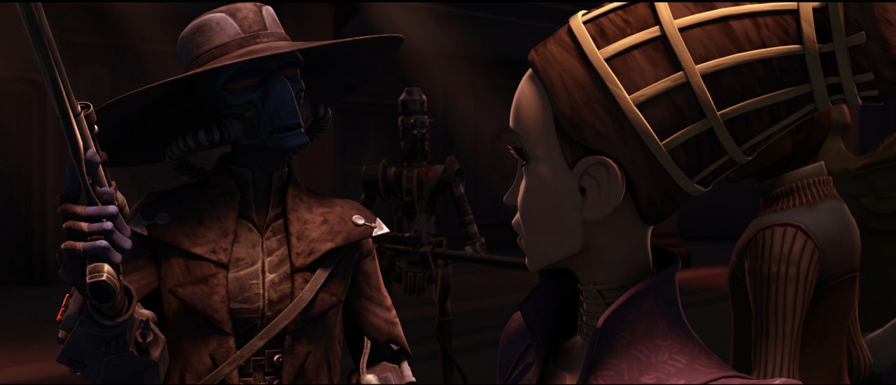 Amidala facing Cad Bane during the Senate hostage crisis